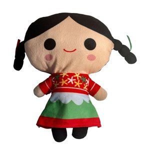 Mexico Lindo Plush Doll Cati Red Green Dress 11" tall Stuffed Animal Christmas